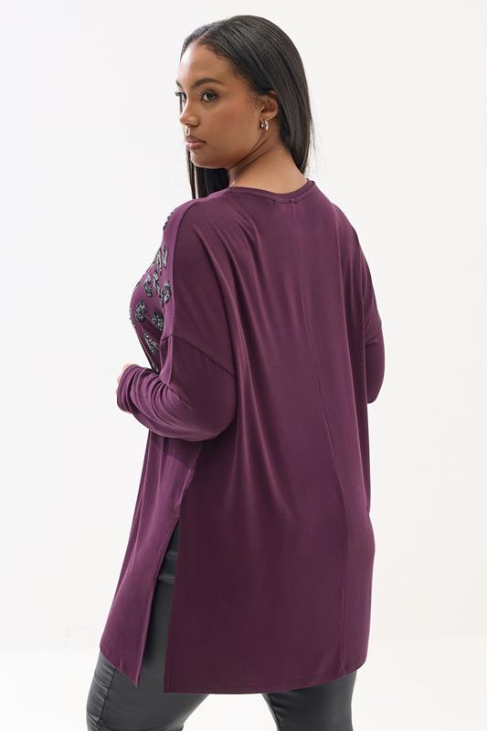 YOURS Plus Size Purple Leopard Sequin Long Sleeve Top | Yours Clothing 2