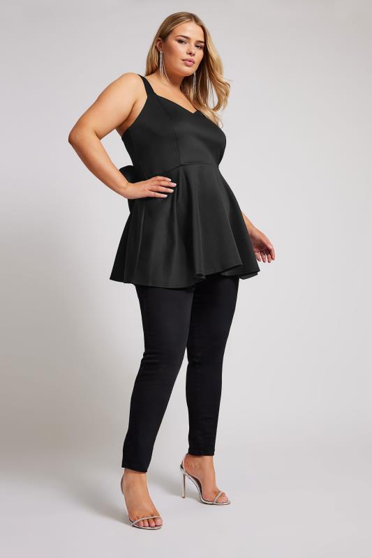 YOURS LONDON Plus Size Black Bow Back Peplum Top | Yours Clothing 3