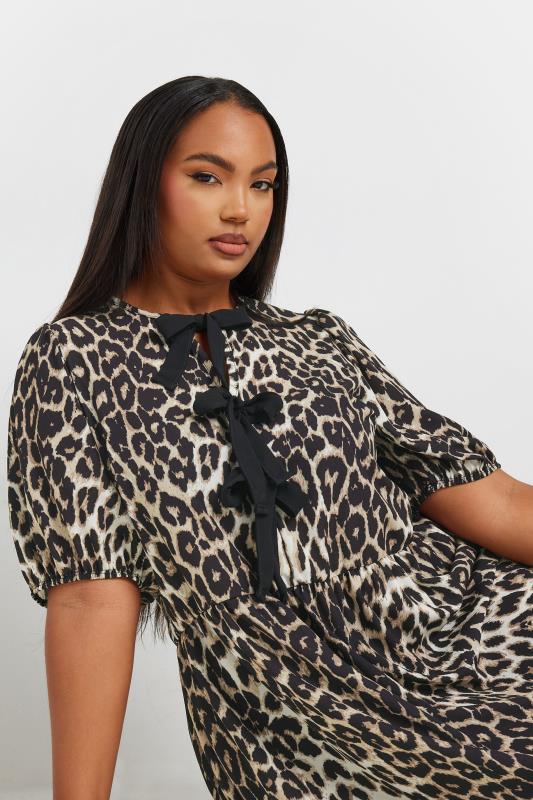 LIMITED COLLECTION Plus Size Natural Brown Leopard Print Bow Dress | Yours Clothing  4