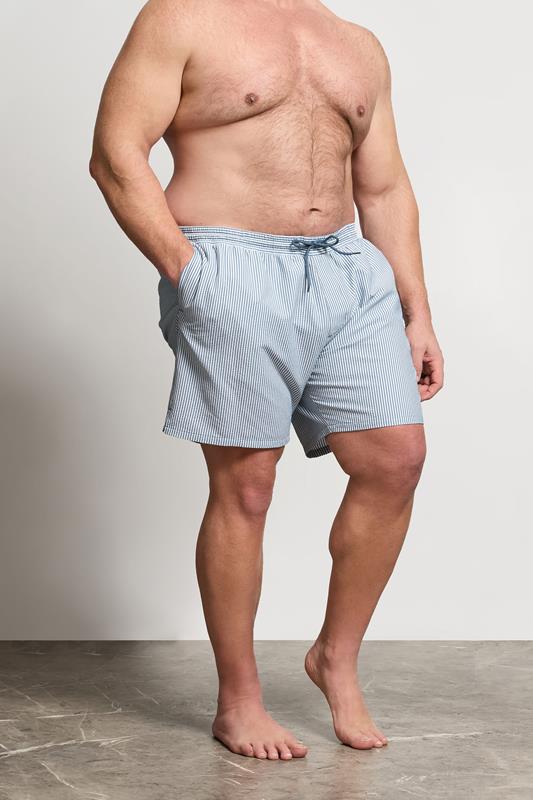 BadRhino Big & Tall Blue Stripe Seersucker Swim Shorts