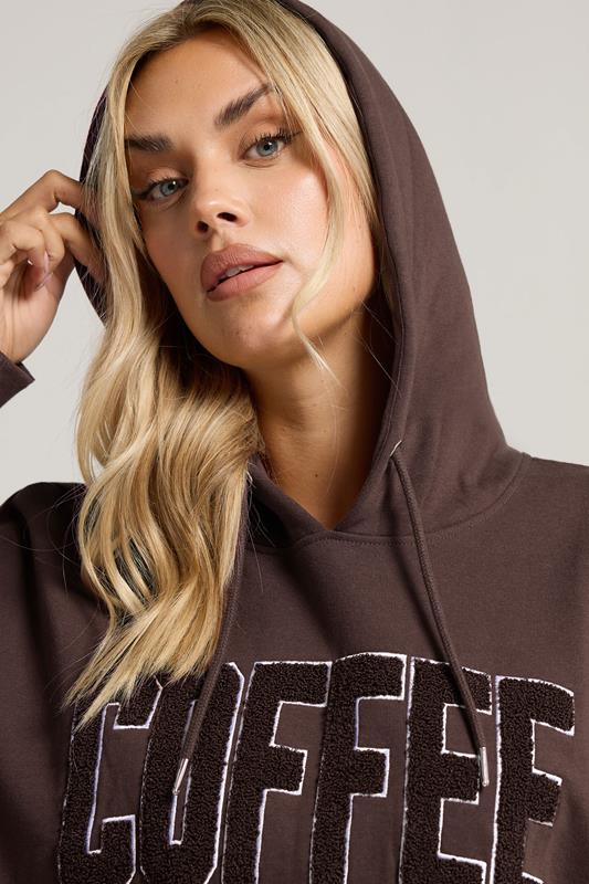 YOURS Plus Size Chocolate Brown 'Coffee Club' Slogan Hoodie | Yours Clothing 5
