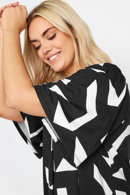 YOURS Plus Size Black Abstract Print Angel Sleeve Top | Yours Clothing 4