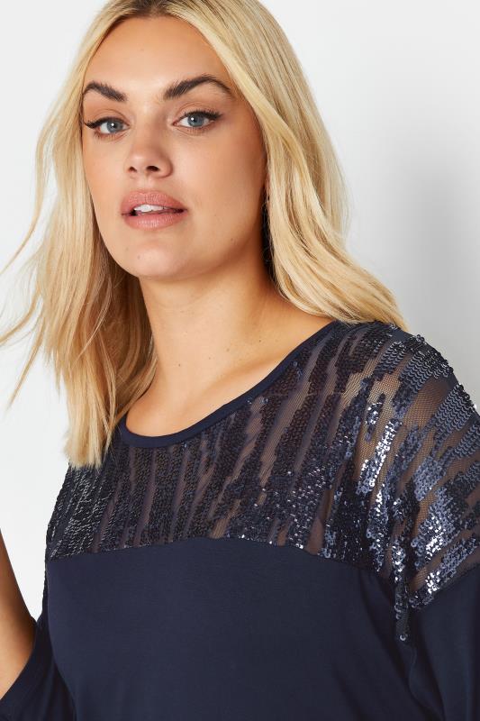 YOURS Plus Size Blue Sequin Embellished Mesh Top | Yours Clothing 4