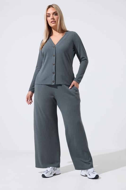  LIMITED COLLECTION Curve Grey Crinkle Wide Leg Trousers