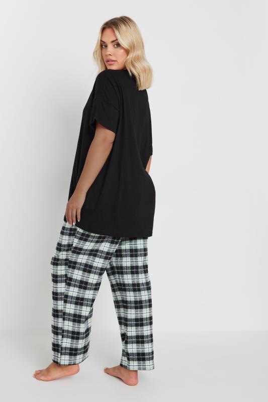 YOURS Plus Size Black & Green Woven Check Print Pyjama Set | Yours Clothing 4