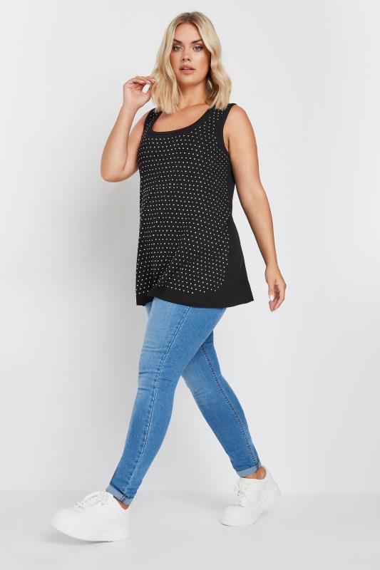 YOURS Plus Size Black Studded Vest Top | Yours Clothing 2