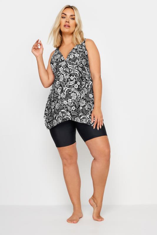 YOURS Plus Size Black Paisley Print Buckle Front Tankini Top | Yours Clothing 4