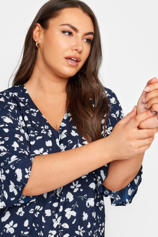 YOURS Plus Size Navy Blue Floral Print Swing Top | Yours Clothing 4