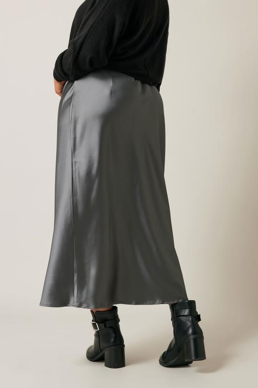 EVANS Plus Size Grey Satin Midi Skirt | Evans 3