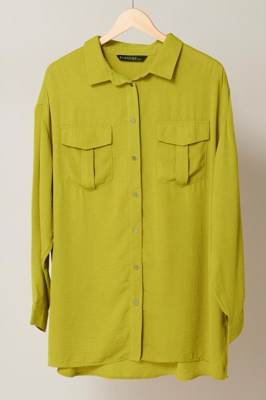 EVANS Plus Size Chartreuse Green Long Sleeve Utility Shirt | Evans  5