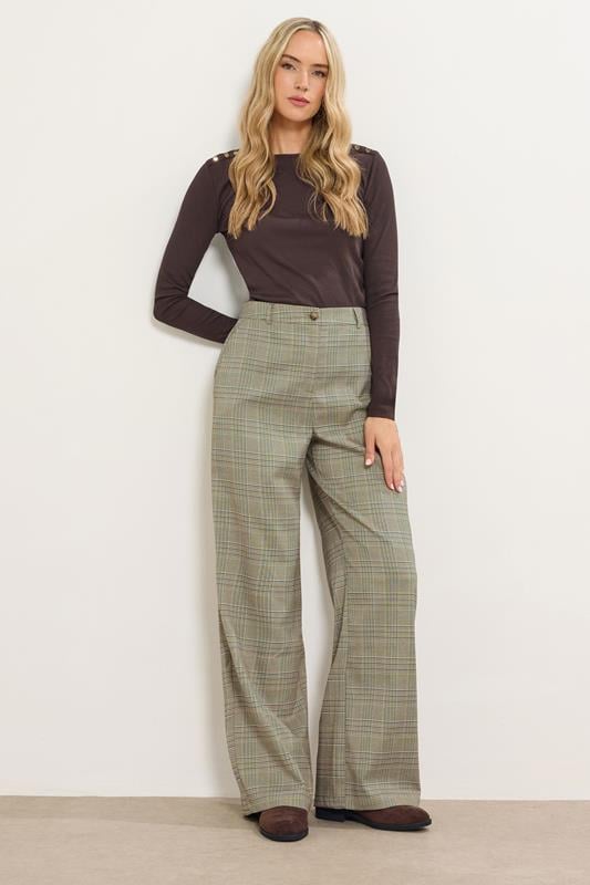  LTS Tall Beige Brown Check Wide Leg Trousers