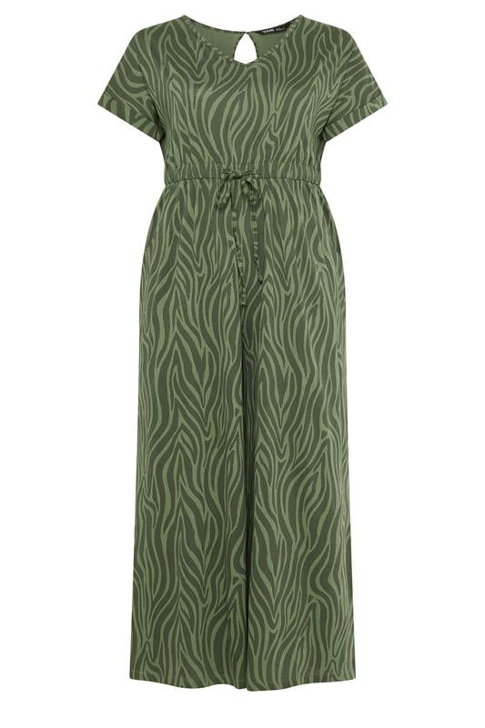 YOURS Plus Size Khaki Green Zebra Print Cotton Jumpsuit | Yours Clothing 5