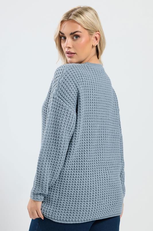 YOURS Plus Size Light Blue Waffle Knit Jumper | Yours Clothing 2