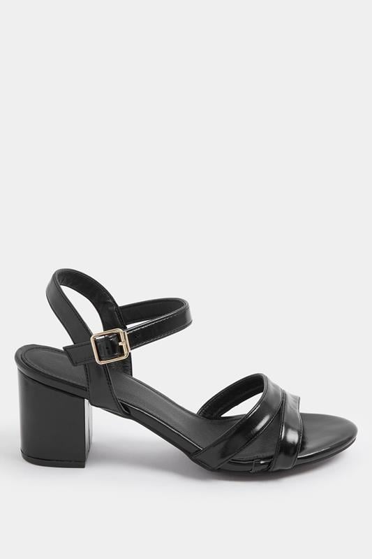 Black Faux Leather Mid Block Heel Sandals In Wide E Fit | Yours Clothing 2