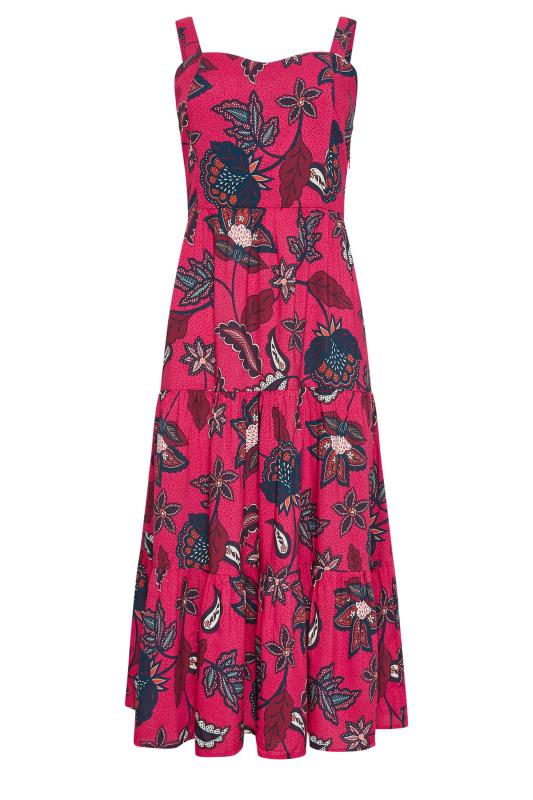 M&Co Womens Pink Flower Printed Tiered Midi Sundress 5