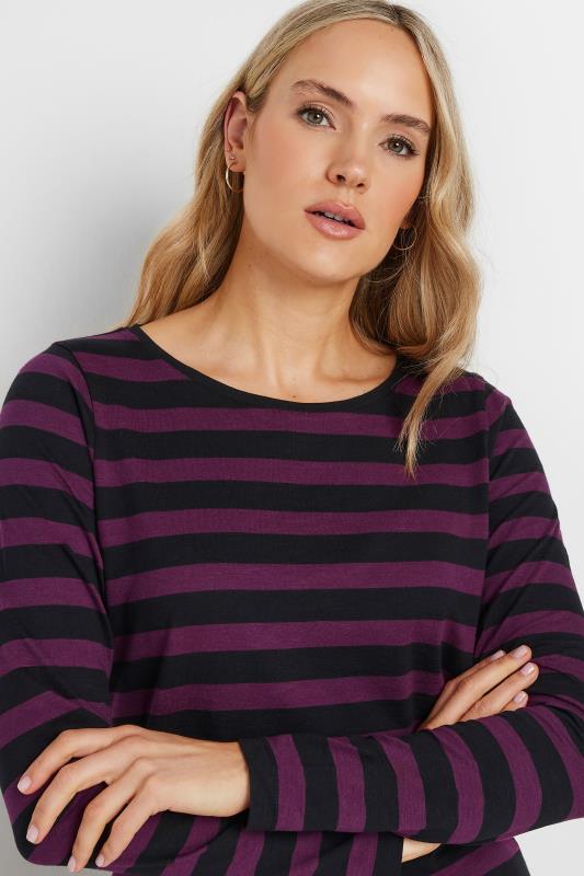 LTS Tall Women's Purple & Black Stripe Long Sleeve Cotton T-Shirt | Long Tall Sally 4