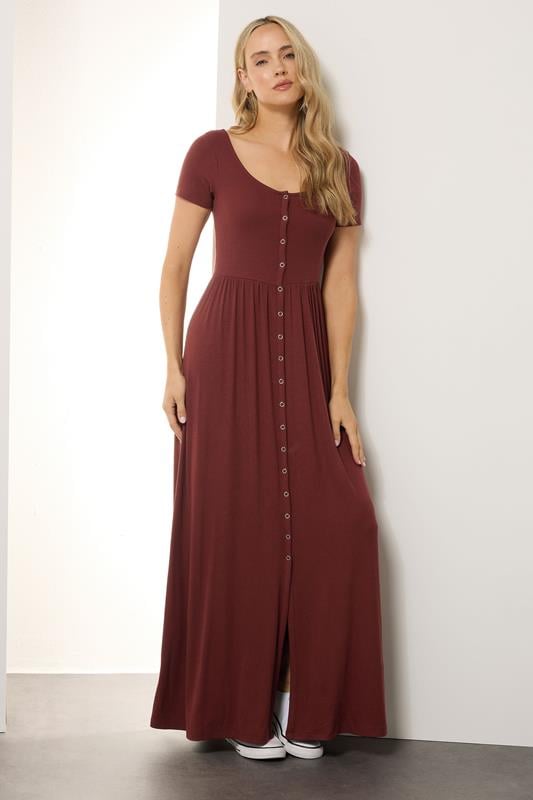 LTS Tall Maternity Rust Brown Ribbed Button Maxi Dress | Long Tall Sally 2