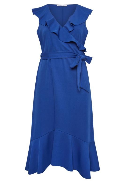 YOURS LONDON Plus Size Cobalt Blue Ruffle Wrap Dress | Yours Clothing 5