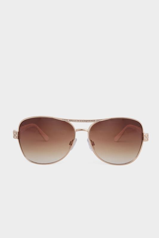 Plus Size Gold Tone Diamante Detail Aviator Sunglasses | Yours Clothing 3