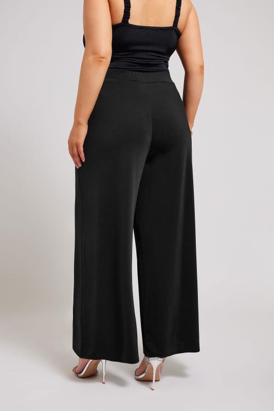 YOURS LONDON Plus Size Black Slinky Wide Leg Trousers | Yours Clothing 3