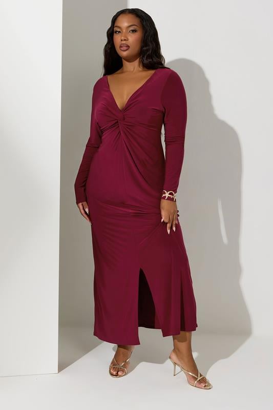 YOURS LONDON Plus Size Berry Red Knot Front Maxi Dress | Yours Clothing 1
