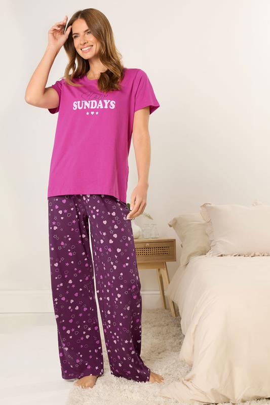 M&Co Pink 'Slow Sundays' Cotton Wide Leg Pyjama Set | M&Co 1