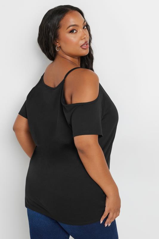 YOURS Curve Plus Size Black Cold Shoulder T-Shirt | Yours Clothing  3