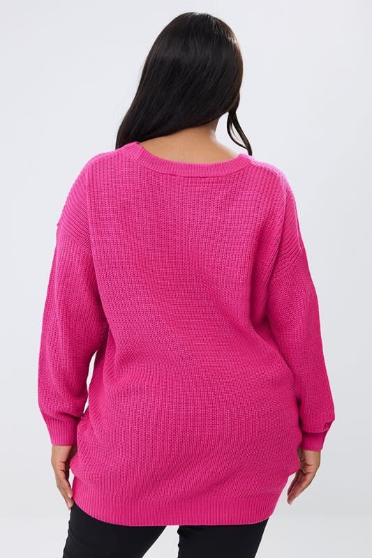 YOURS Plus Size Bright Pink Essential Knitted Jumper | Yours Clothing 2