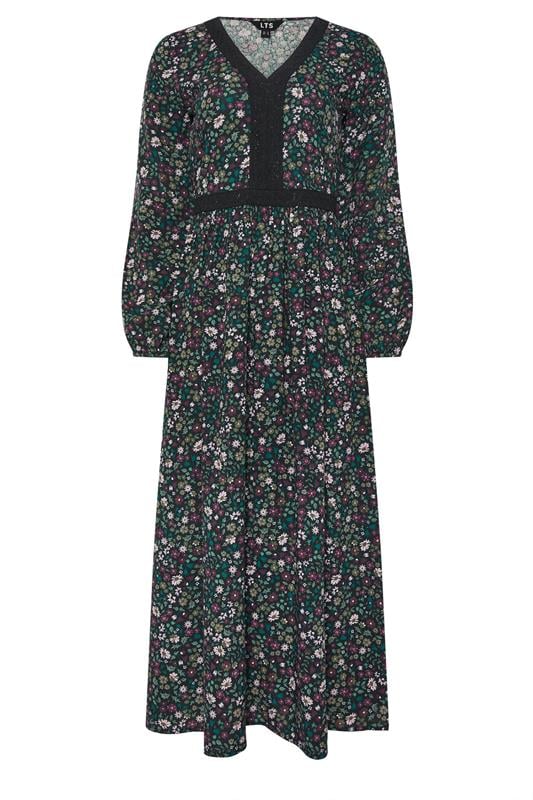 LTS Tall Dark Green Floral Lace Trim Midi Dress | Long Tall Sally 5