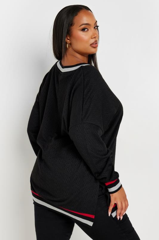 YOURS Plus Size Black V-Neck Knit Sweatshirt | Yours Clothing  3