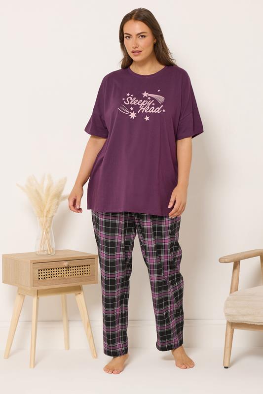YOURS Plus Size Black Check Wide Leg Pyjama Bottoms | Yours Clothing 2