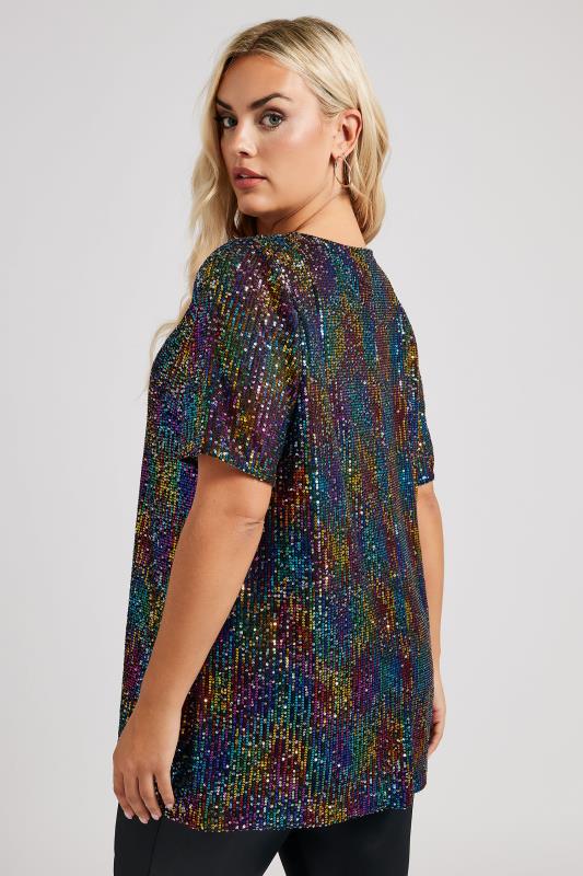 YOURS LONDON Plus Size Black Rainbow Sequin Swing Top | Yours Clothing  4