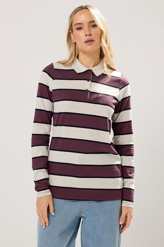 LTS Tall Ivory White Cotton Striped Jersey Polo Top