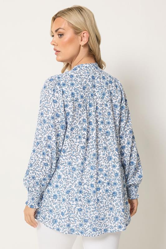 YOURS Plus Size Blue Floral Tie Neck Blouse | Yours Clothing 3