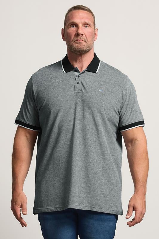 BadRhino Big & Tall Grey & Black Tipped Polo Shirt | BadRhino 1