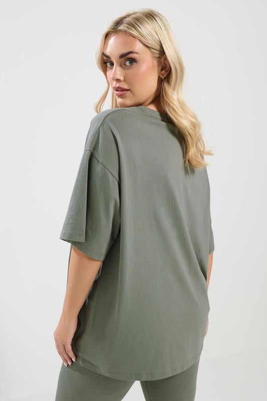 YOURS Plus Size Khaki Green Relaxed Longline T-Shirt | Yours Clothing 2