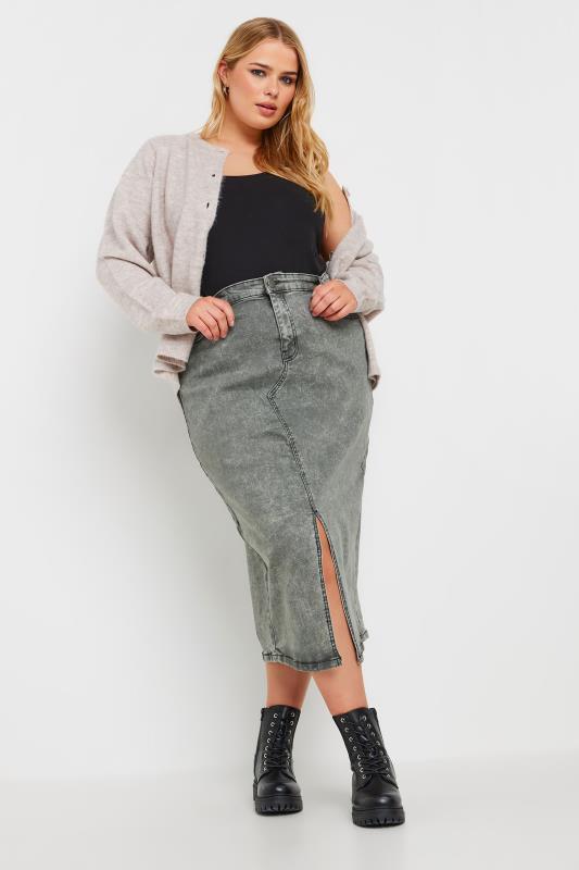 YOURS Plus Size Grey Acid Wash Denim Midaxi Skirt | Yours Clothing 2