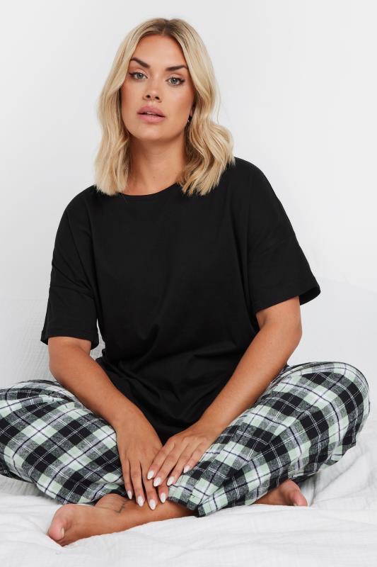 YOURS Plus Size Black & Green Woven Check Print Pyjama Set | Yours Clothing 5