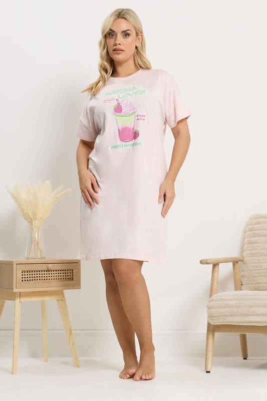  YOURS Curve Pink 'Matcha Lover' Sleep Tee Nightdress