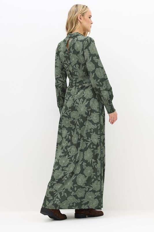LTS Tall Green Floral High Neck Tie Dress | Long Tall Sally 2