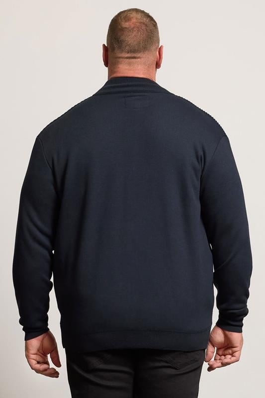 BadRhino Big & Tall Navy Blue Fleece Lined Ribbed Zip Through Ribbed Jumper | BadRhino 2