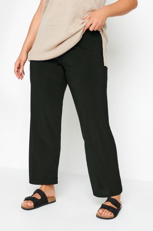 Plus Size Black Pull On Wide Leg Trousers | Yours Clothing 7