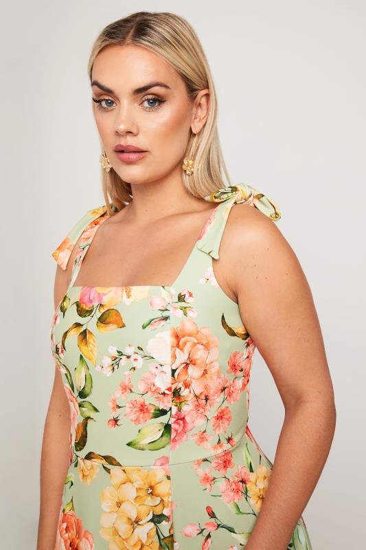 LIMITED COLLECTION Plus Size Green Floral Print Bow Strap Midaxi Dress | Yours Clothing 4