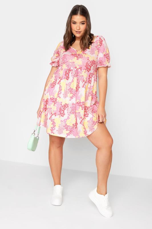 YOURS Curve Plus Size Pink Ditsy Floral Sweetheart Dress | Yours Clothing  2