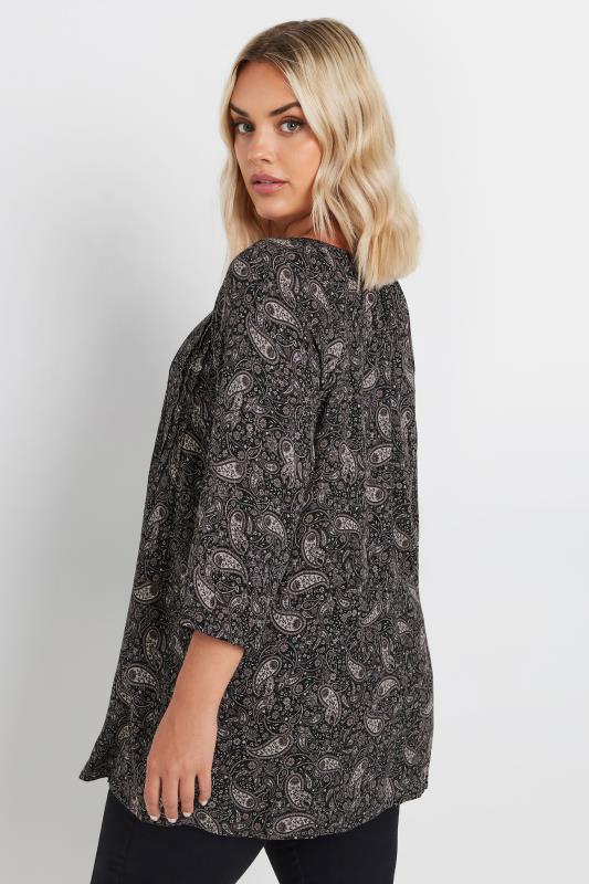 YOURS Plus Size Black Paisley Print Tie Neck Blouse | Yours Clothing 5