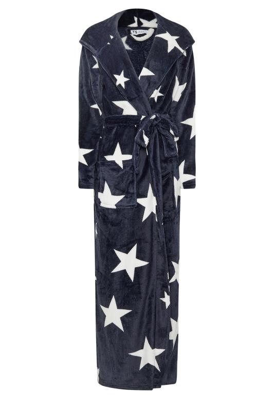 LTS Tall Navy Blue Star Print Hooded Dressing Gown | Long Tall Sally 5