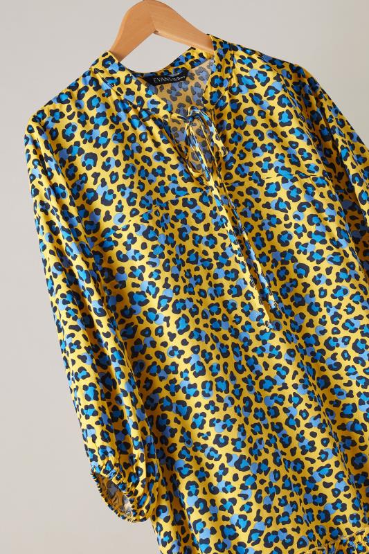 EVANS Plus Size Yellow Leopard Print Tie Neck Blouse | Evans 7