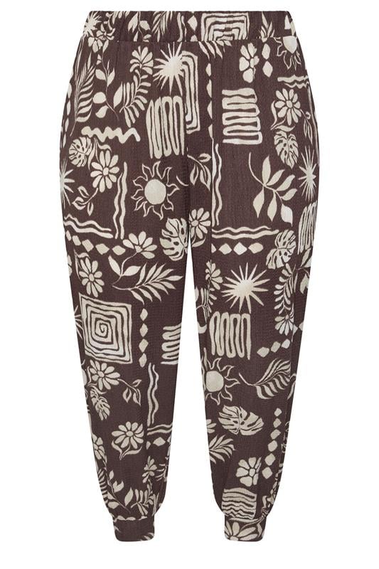 YOURS Plus Size Chocolate Brown Floral Cropped Harem Trousers | Yours Clothing 5