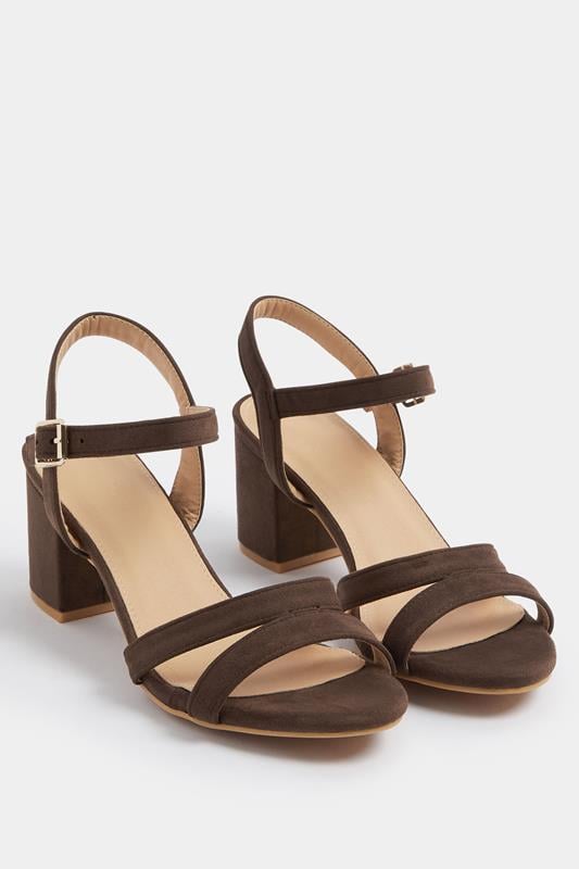 Brown Faux Suede Mid Block Heel Sandals In Wide E Fit & Extra Wide EEE Fit | Yours Clothing 1