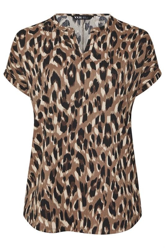 YOURS Plus Size Brown Textured Leopard Print Notch Neck Top | Yours Clothing 5